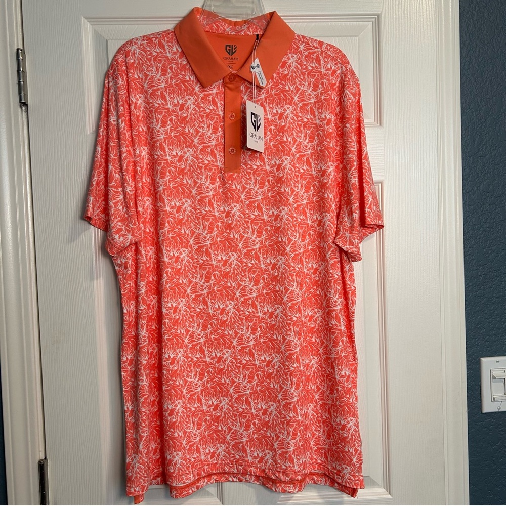 Graham Luxe Polo Shirt Mens XL Magic Star Perfect Coral Golf Performance Stretch